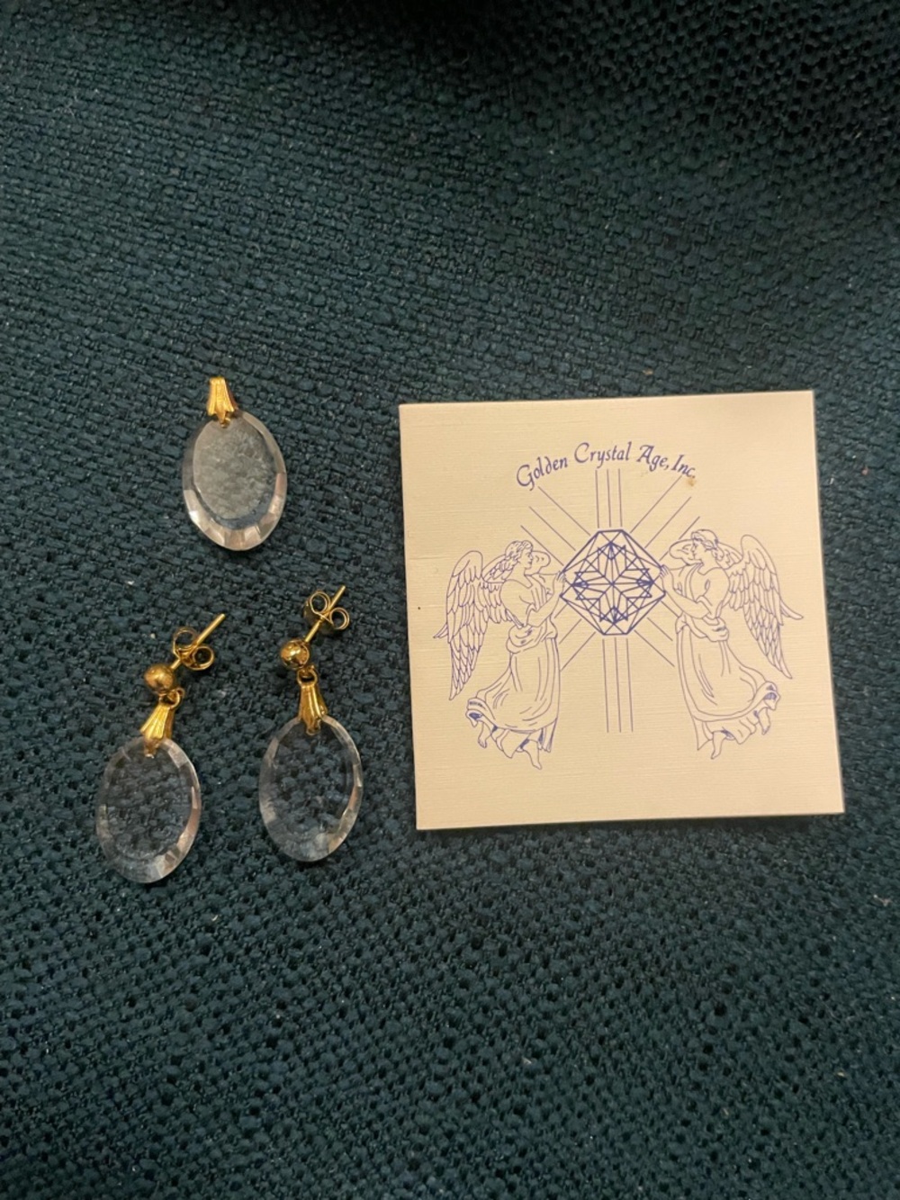 Golden Crystal Age Clear Oval Drop Earrings and pendant with Gold Accents